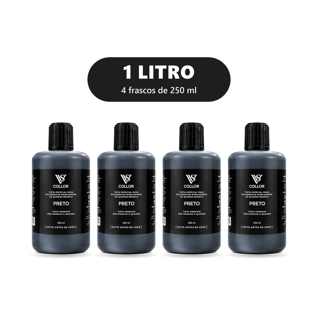 Tinta 1 litro Preto - 4 frascos de 250 ml
