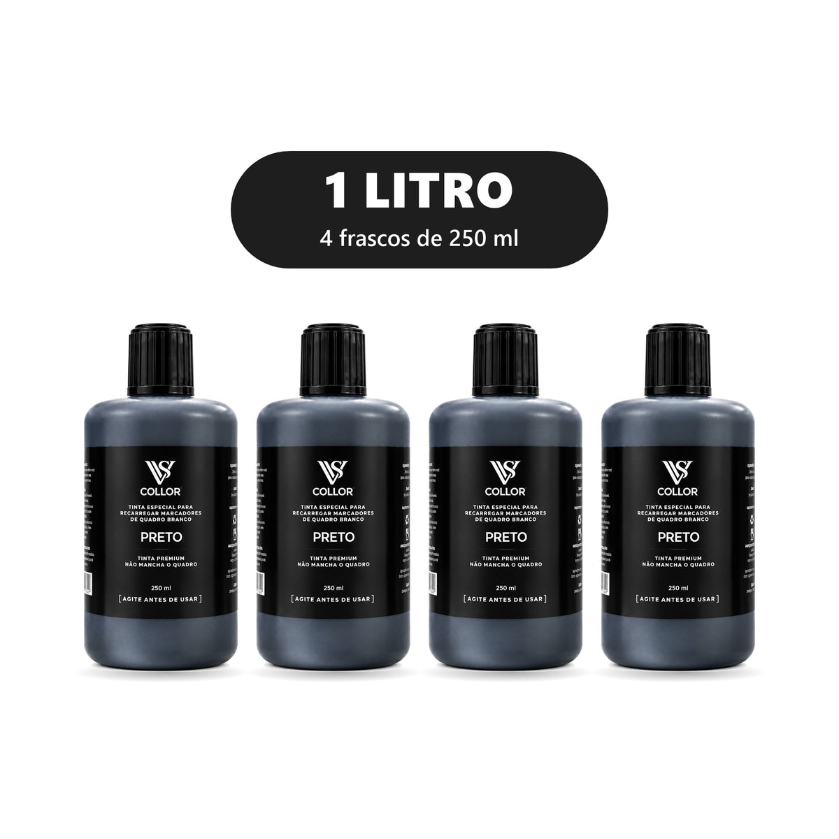 Tinta 1 litro Preto - 4 frascos de 250 ml