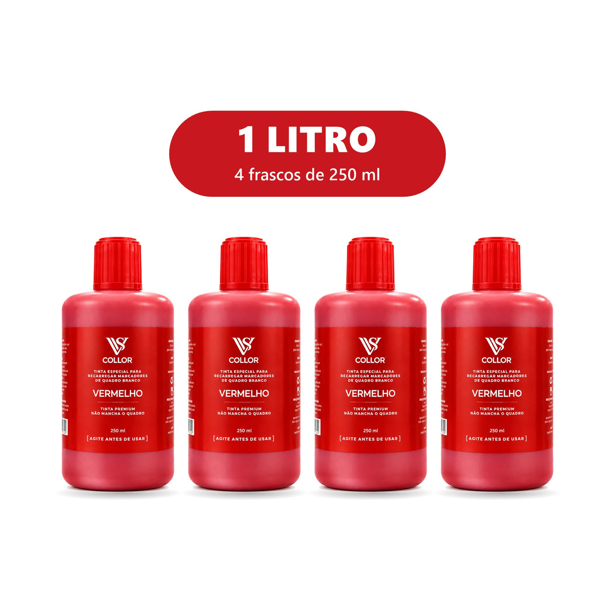 Tinta 1 litro Vermelho - 4 frascos de 250 ml