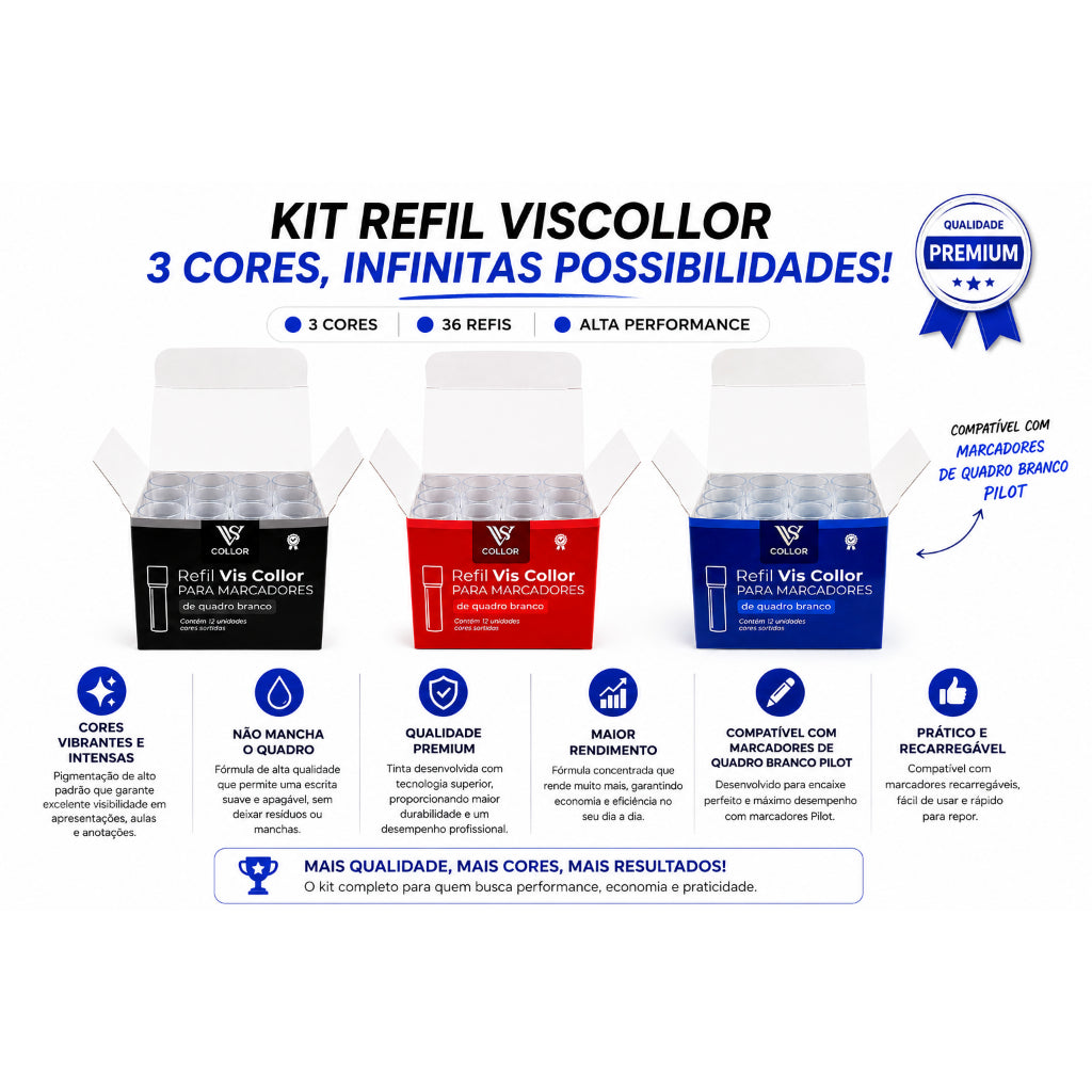 6 Marcador Pincel de Quadro Branco Lousa + 36 Recargas Extras -Qualidade Que Não Mancha