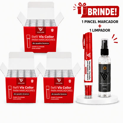 36 Recargas Tinta Para Marcador Pincel Quadro Branco Lousa + Pincel e Limpador Gratis